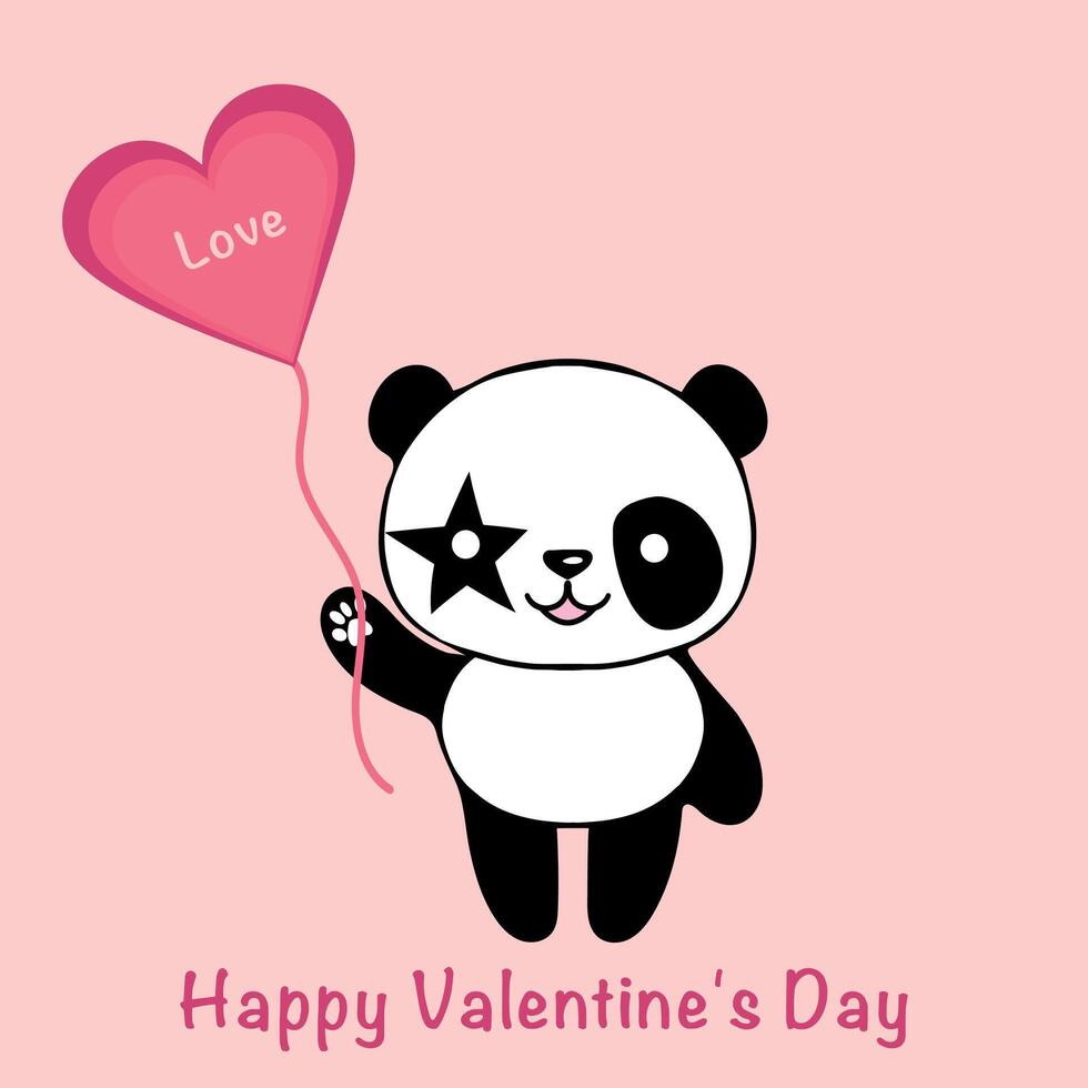 Valentijn kaart met schattig panda en harten. liefde concept. vector