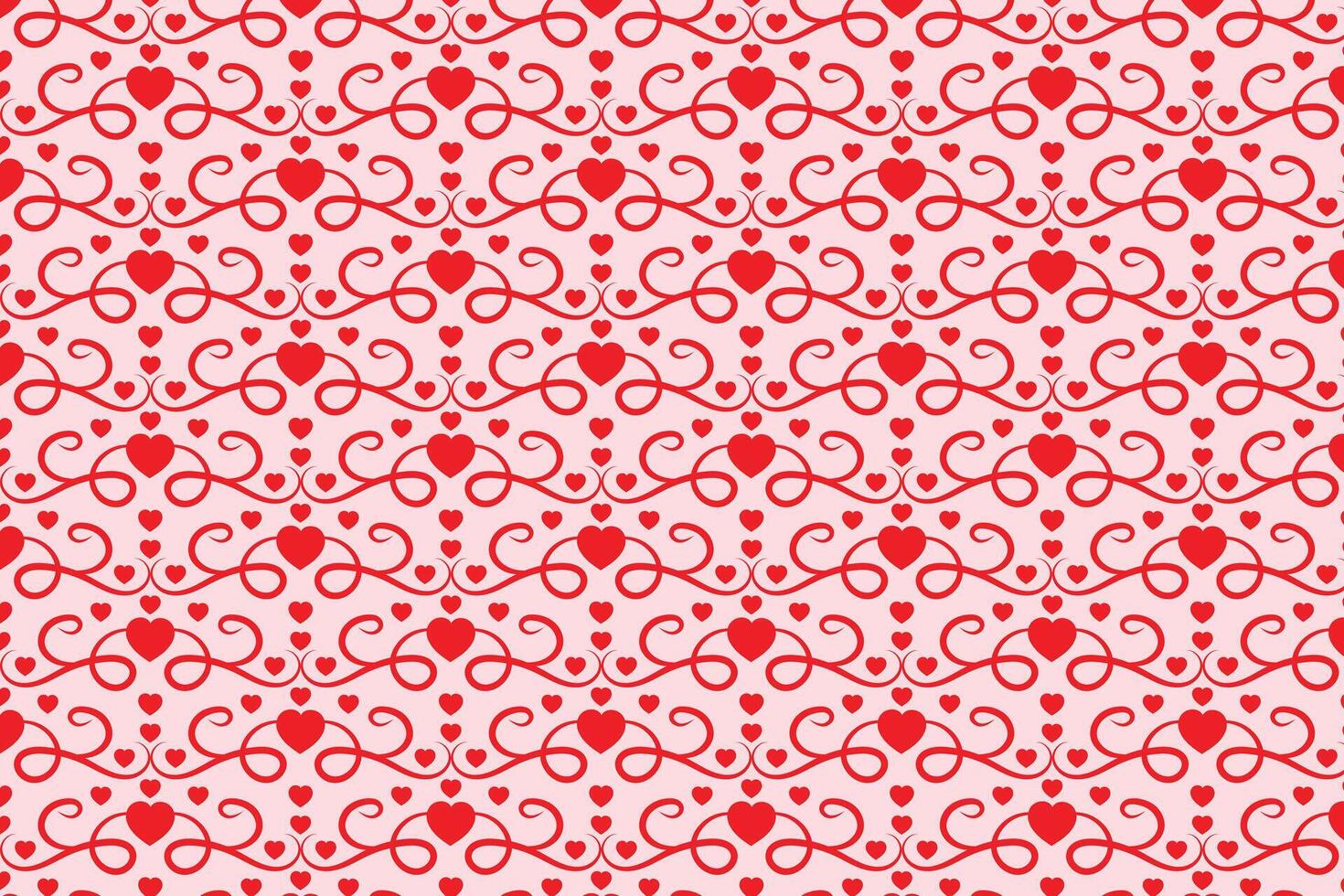 rood liefde romantisch structuur valentijnsdag dag, abstract harten wervelingen patroon, gekruld hart herhalen achtergrond, bloeit wervelende romance naadloos omhulsel papier, lief elegant digitaal kleding stof vector