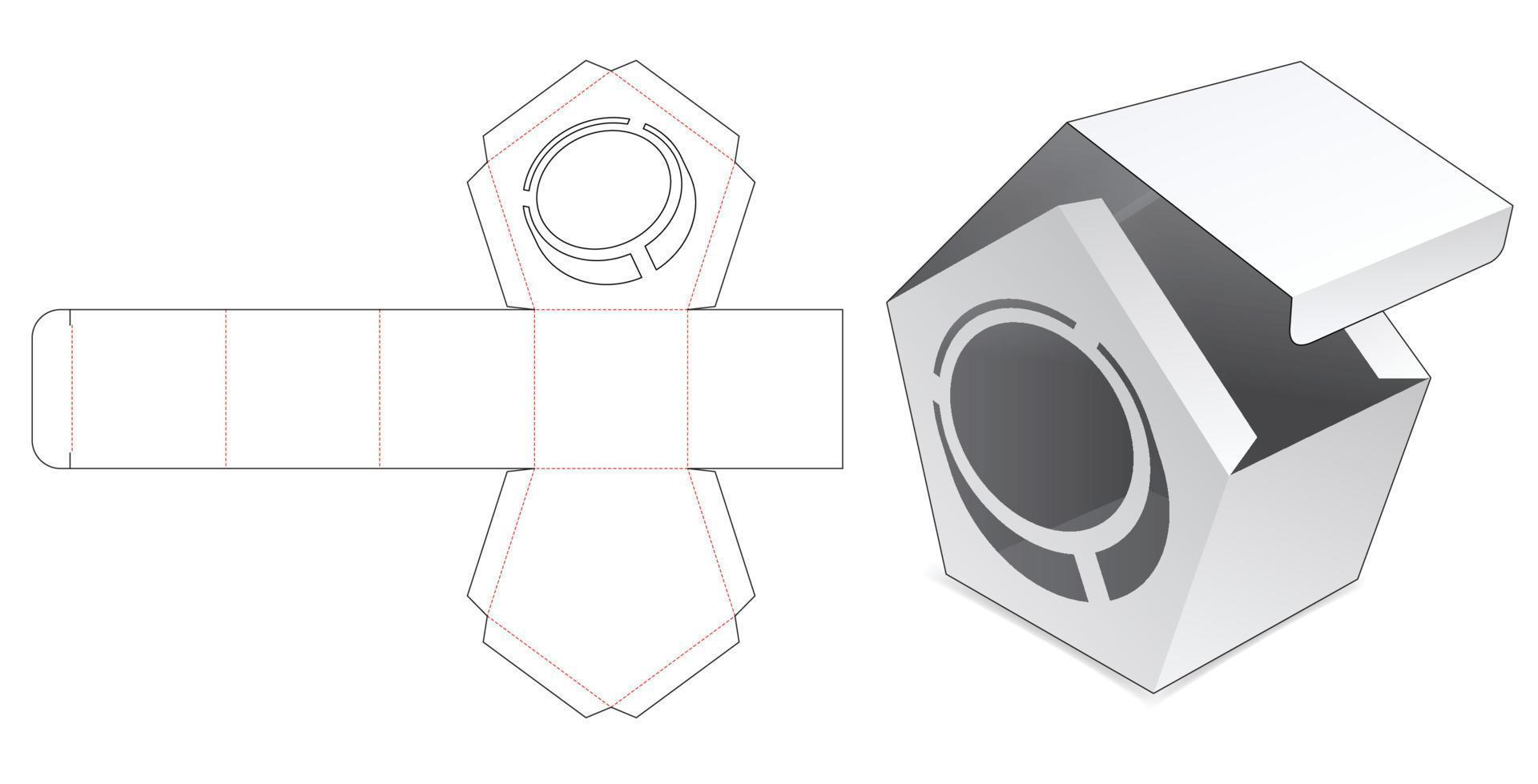 flip vijfhoekige doos met muntvenster gestanst sjabloon vector