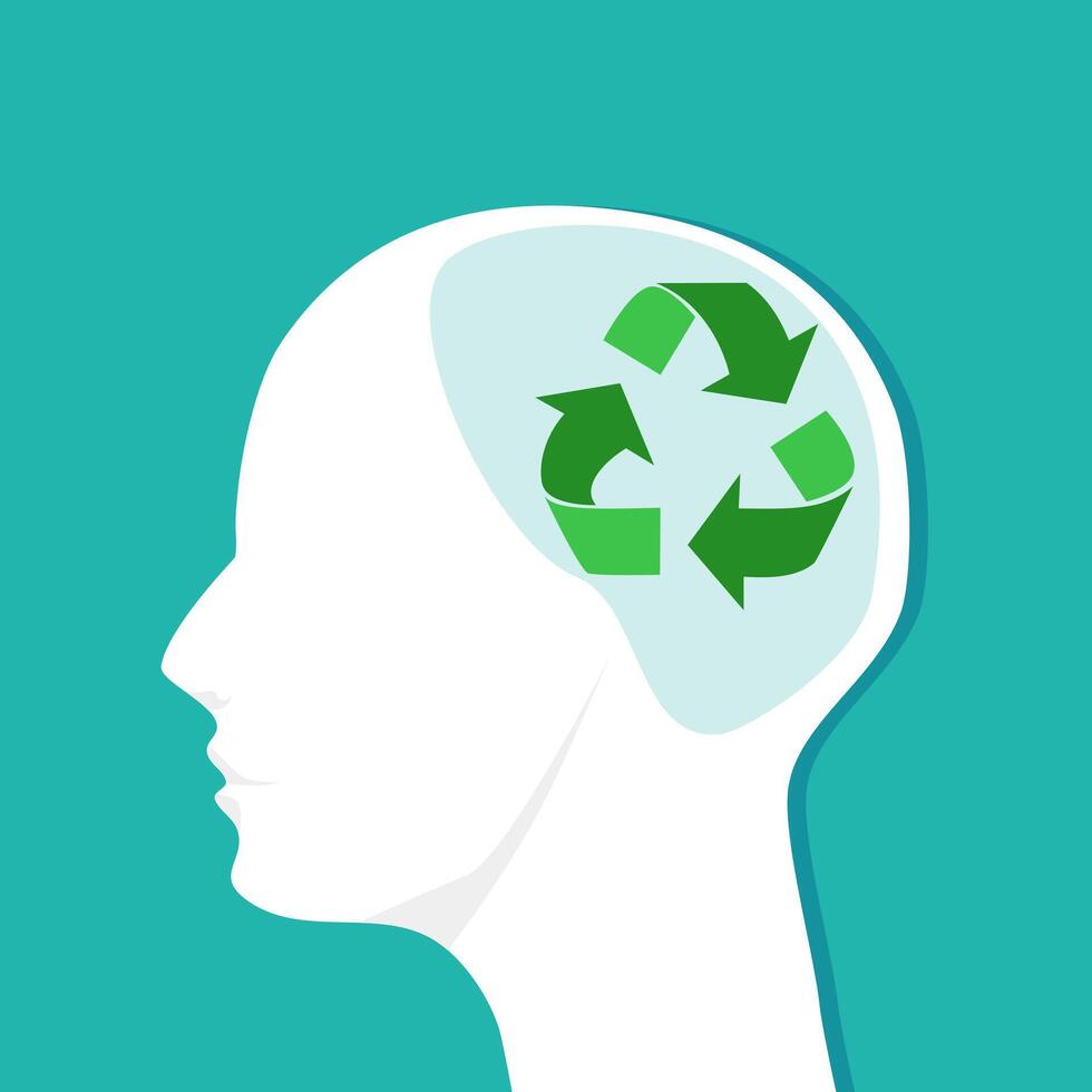 recycling symbool is in de hoofd. recycling ideeën vector