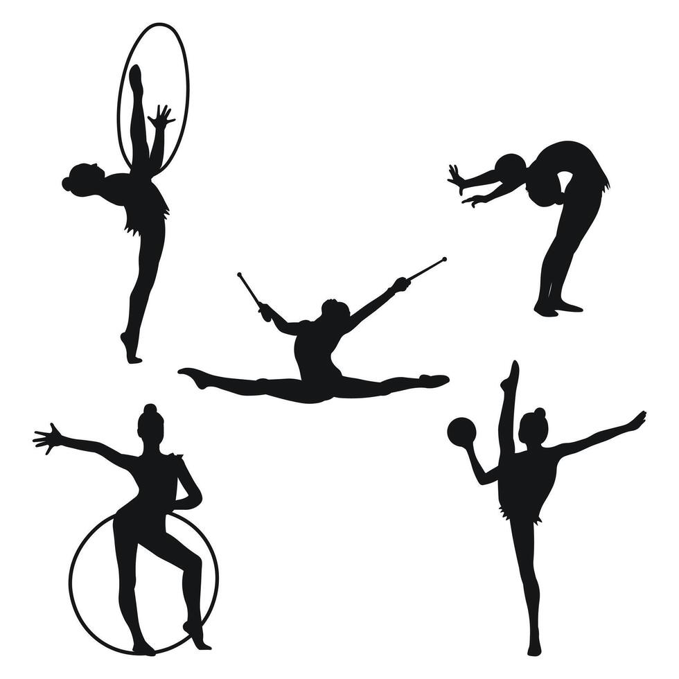 reeks van silhouetten van gymnasten. sport artistiek gymnastiek. sport- koningin. geïsoleerd vector