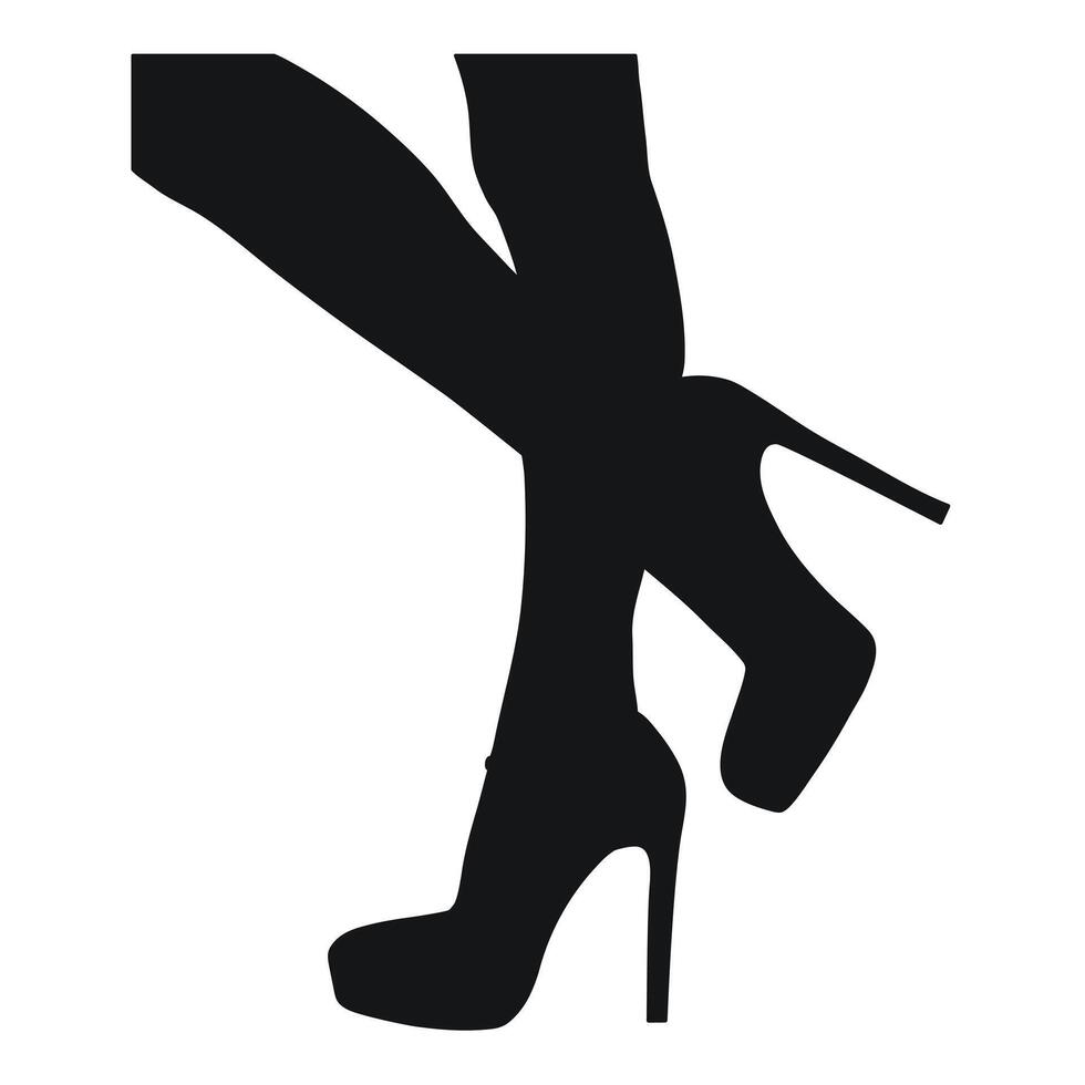 zwart silhouet van vrouw poten in een houding. schoenen stiletto's, hoog hakken. wandelen, staan, rennen, springen, dans vector