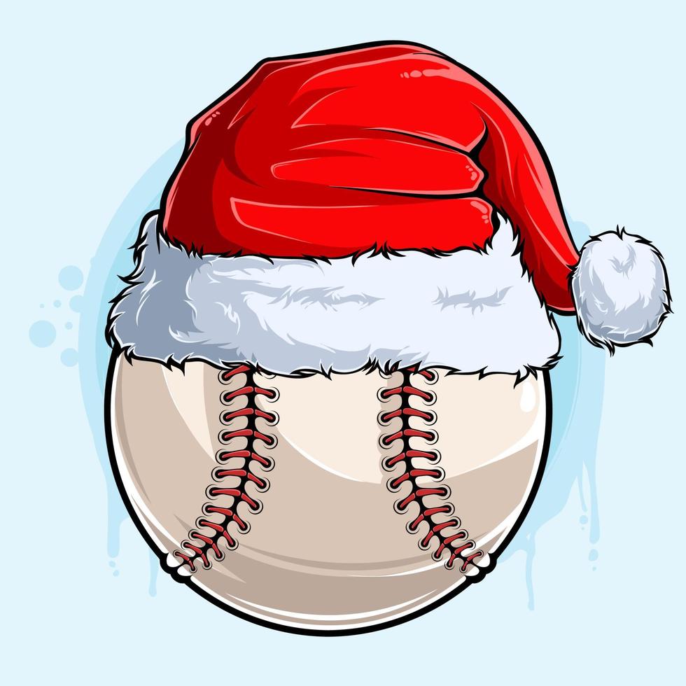 grappige kerst honkbalbal met kerstman hoed, xmas vakantie sport bal vector