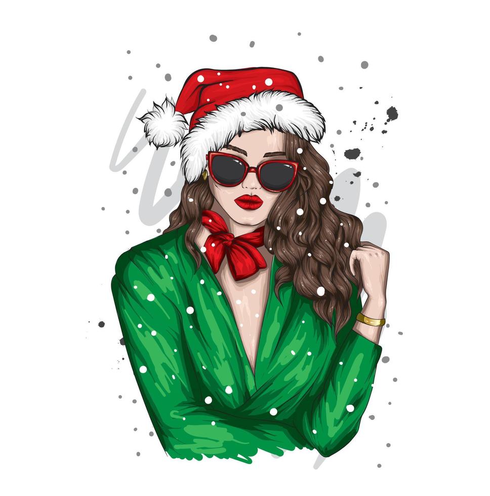 mooi meisje in kerstkleren. mode en stijl, kleding en accessoires. vector