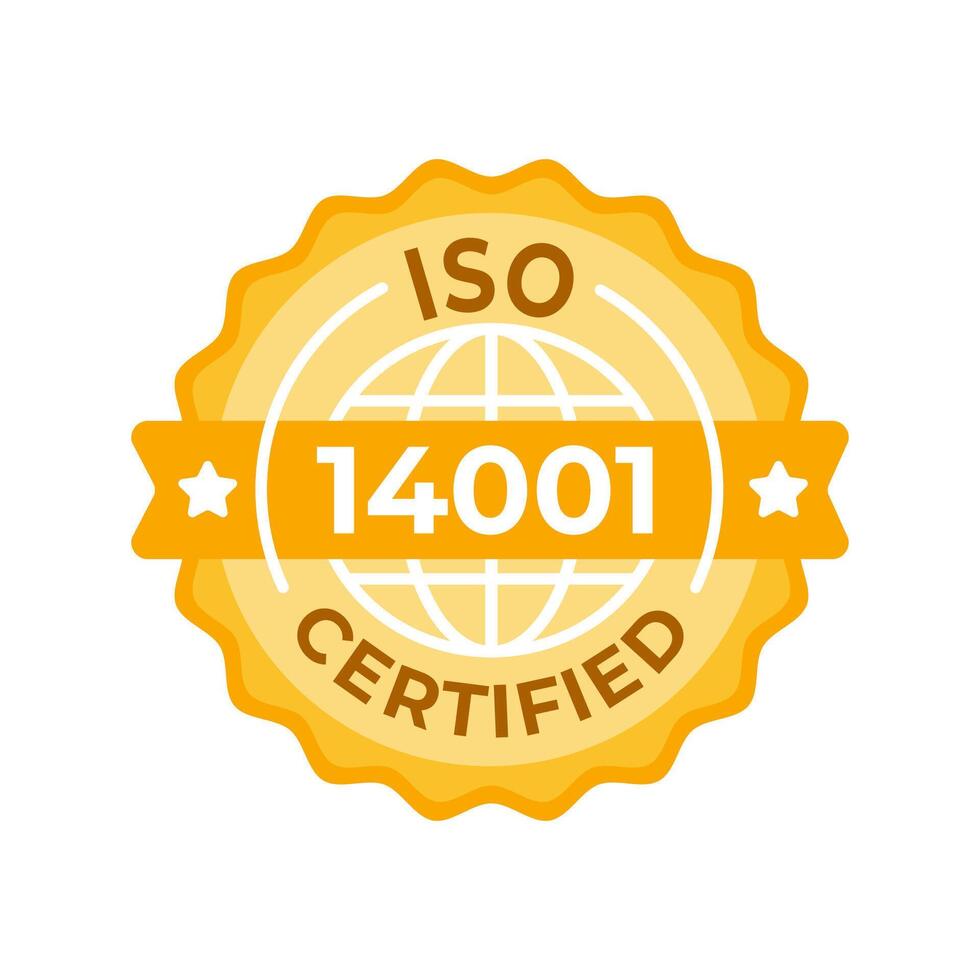 iso 14001 gecertificeerd milieu beheer systeem insigne - een gouden vector zegel voor milieuvriendelijk zakelijke nakoming en duurzaamheid normen