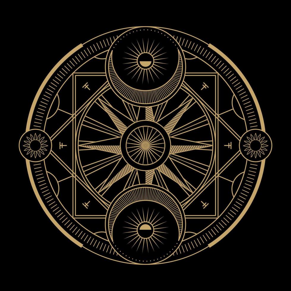 mysterieus gouden magisch cirkel vector ontwerp