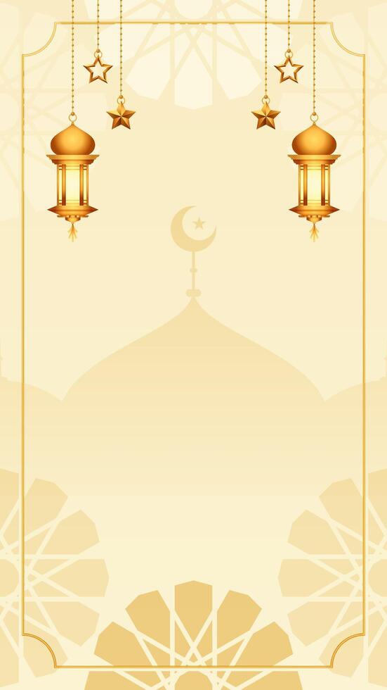 satijn room wit gemakkelijk Islamitisch blanco verticaal vector achtergrond versierd met hangende lantaarn en gouden sterren