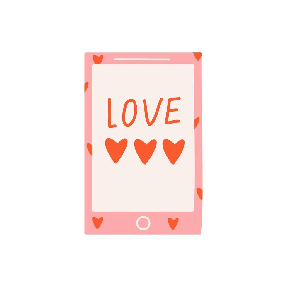 smartphone met tekst liefde en vorm harten. symbool van liefde, romantiek. ontwerp voor Valentijnsdag dag. vector