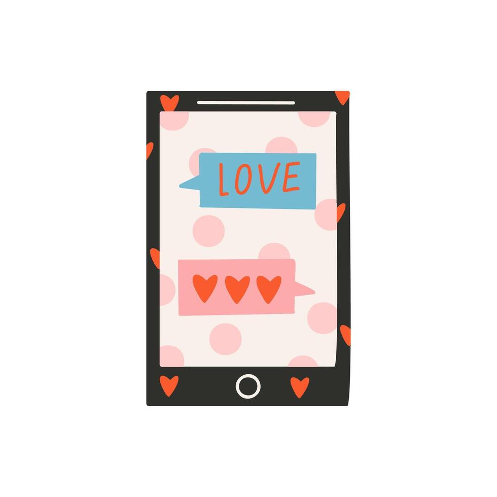 smartphone met dialoog, bekentenis van liefde. symbool van liefde, romantiek. ontwerp voor Valentijnsdag dag. vector