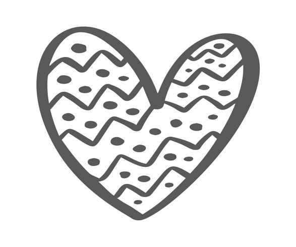 Het hand getrokken Skandinavische Velentines-Daghart met ornament bloeit het silhouet van het valentijnskaartpictogram. Vector Eenvoudig contoursymbool. Geïsoleerde ontwerpelement voor web, bruiloft en print