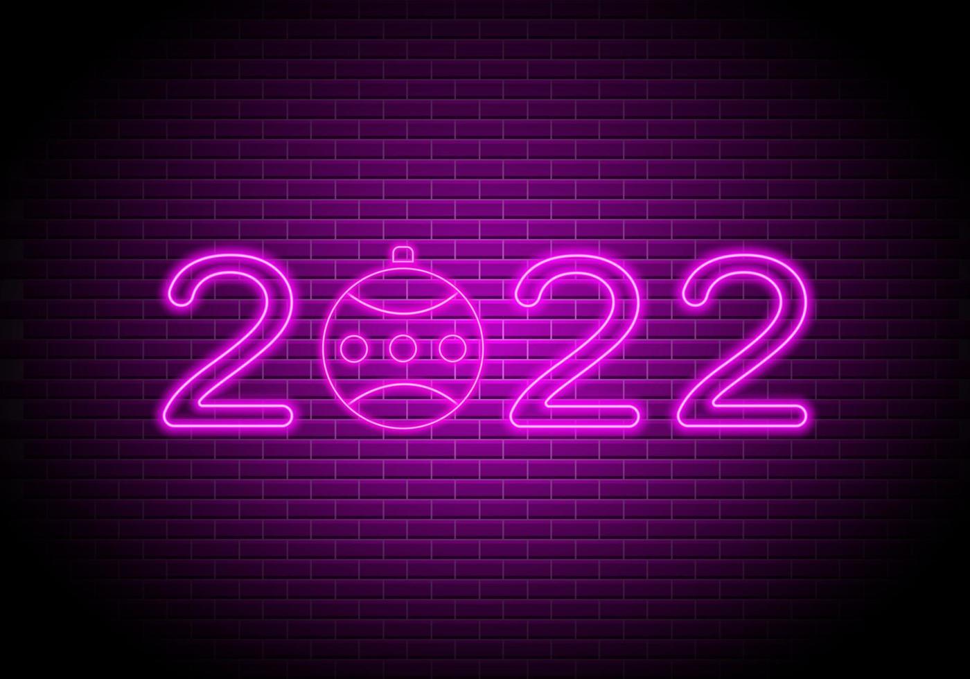 2022 neonnummers. nieuwjaarsbliksemteken op bakstenen muurachtergrond vector
