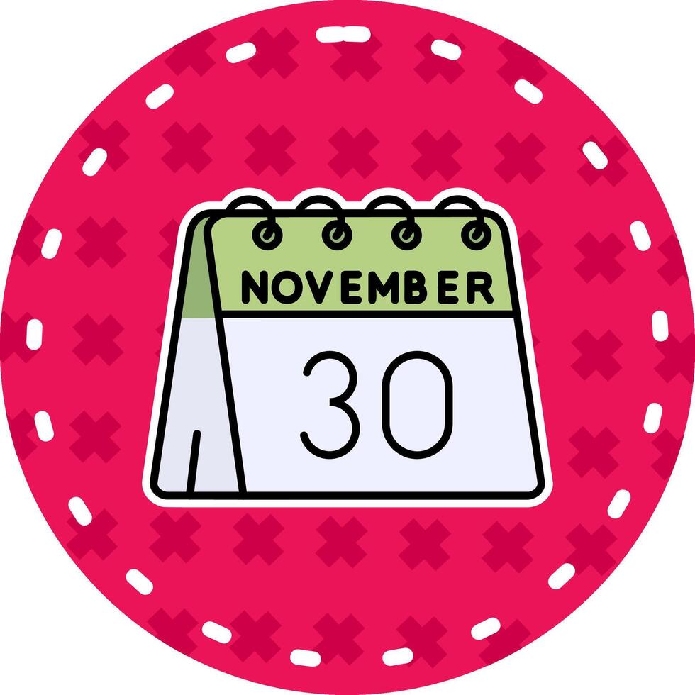 30e van november lijn gevulde sticker icoon vector