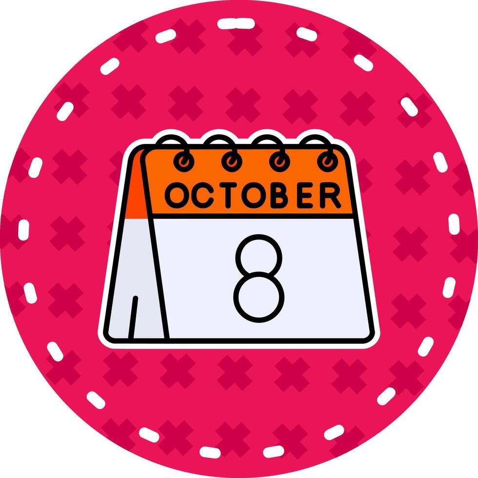 8e van oktober lijn gevulde sticker icoon vector