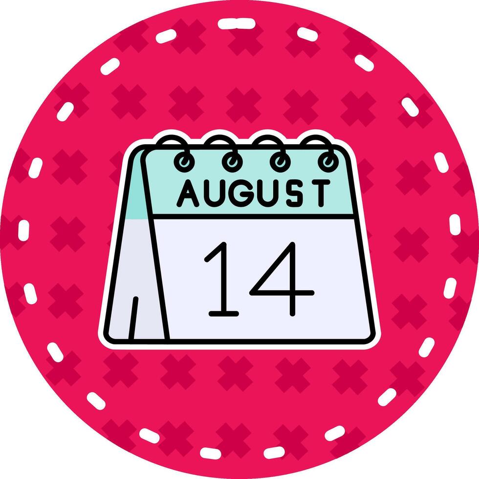 14e van augustus lijn gevulde sticker icoon vector