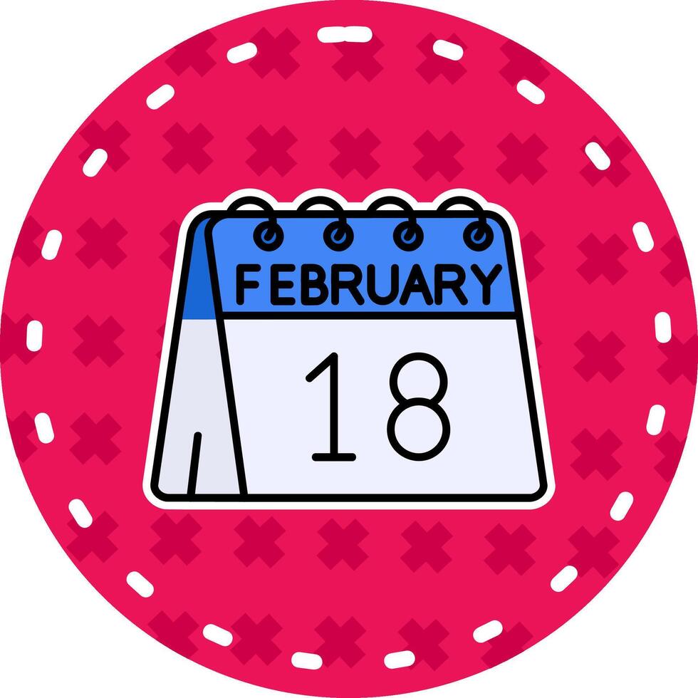 18e van februari lijn gevulde sticker icoon vector
