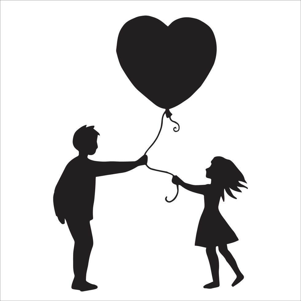 silhouet van een paar in liefde, een jongen en een meisje met een ballon hart. Valentijnsdag dag, liefde, relaties vector