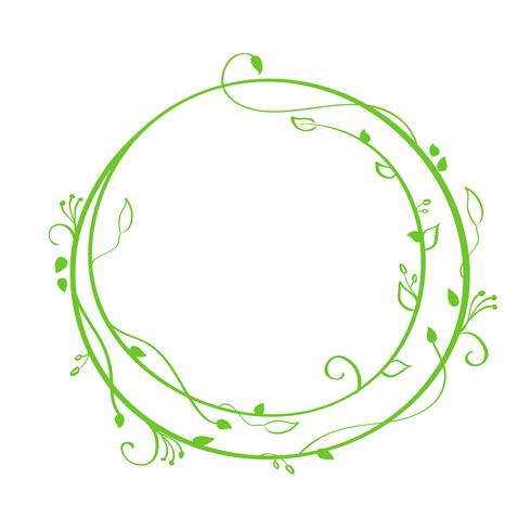 Groene Vector Hand getrokken kalligrafische ronde. Lente bloeit designelement. Bloemenlicht stijldecor voor groetkaart, Web, huwelijk en druk. Geïsoleerd op witte achtergrond Kalligrafie en belettering illustratie