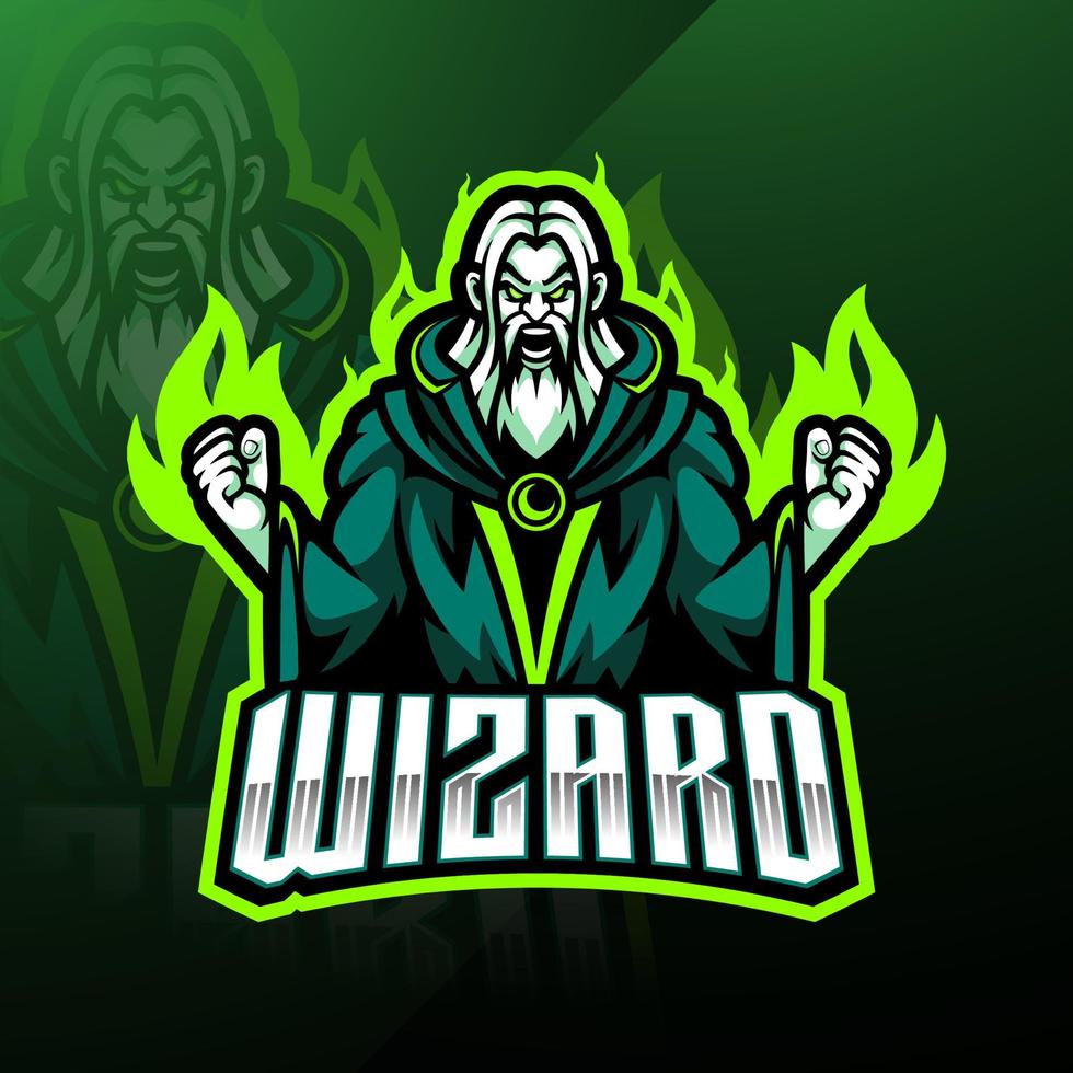 wizard esport mascotte logo ontwerp vector