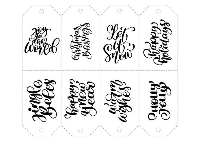 Vector kalligrafie set zinnen voor tags. Geïsoleerde Kerst Hand getrokken belettering illustratie. Hart vakantie schets doodle ontwerp kaart. decor voor print en decor