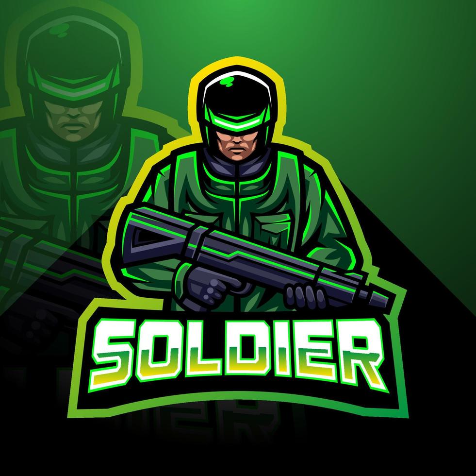 soldaat mascotte esport gaming-logo vector