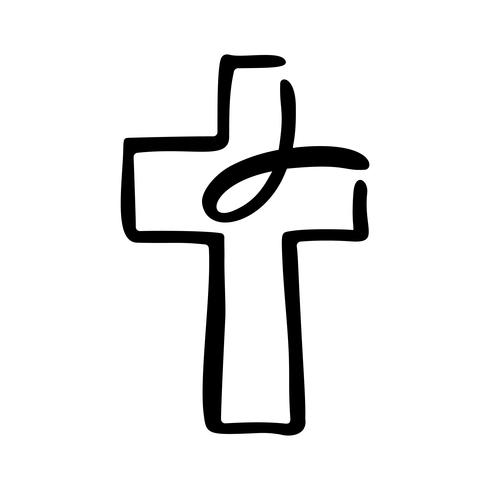 Vectorillustratie van christelijk logo. Embleem met concept van Cross met religieuze gemeenschap Life. Ontwerpelement voor poster, logo, badge, teken vector
