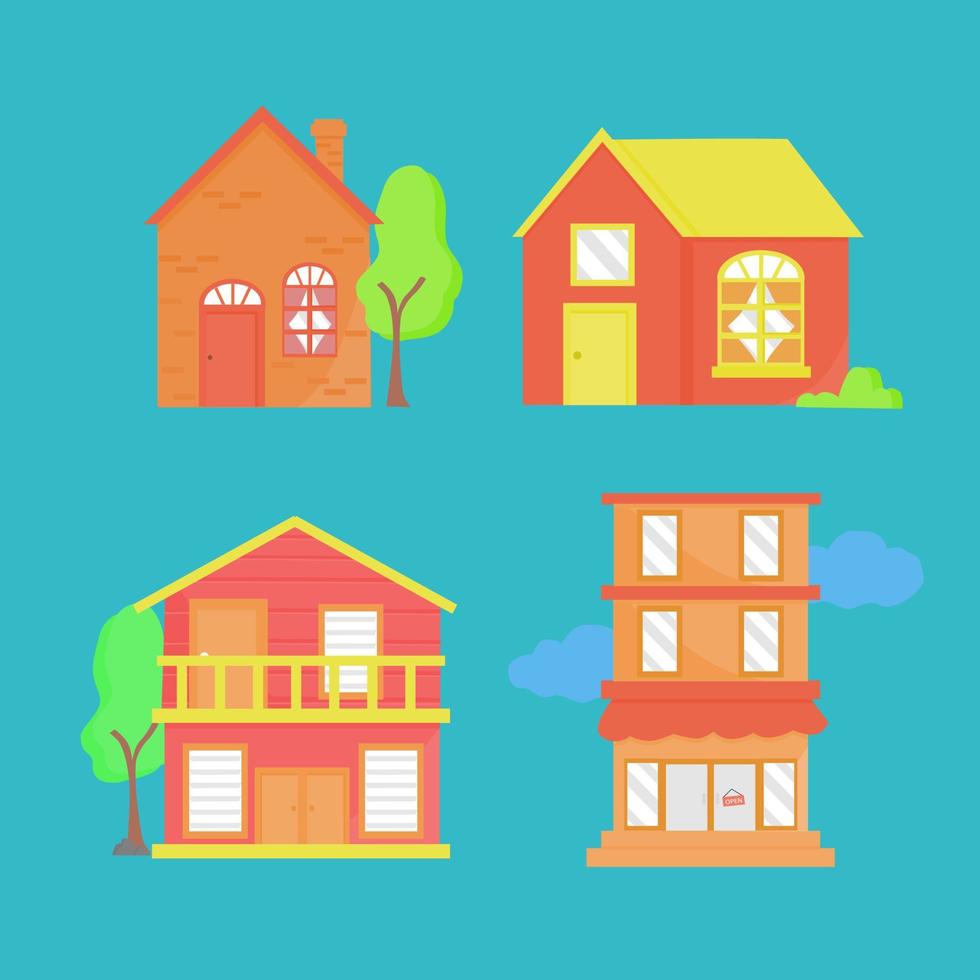 set van verschillende huizen illustratie. dorpse architectuur. vectorillustratie in vlakke stijl. vector