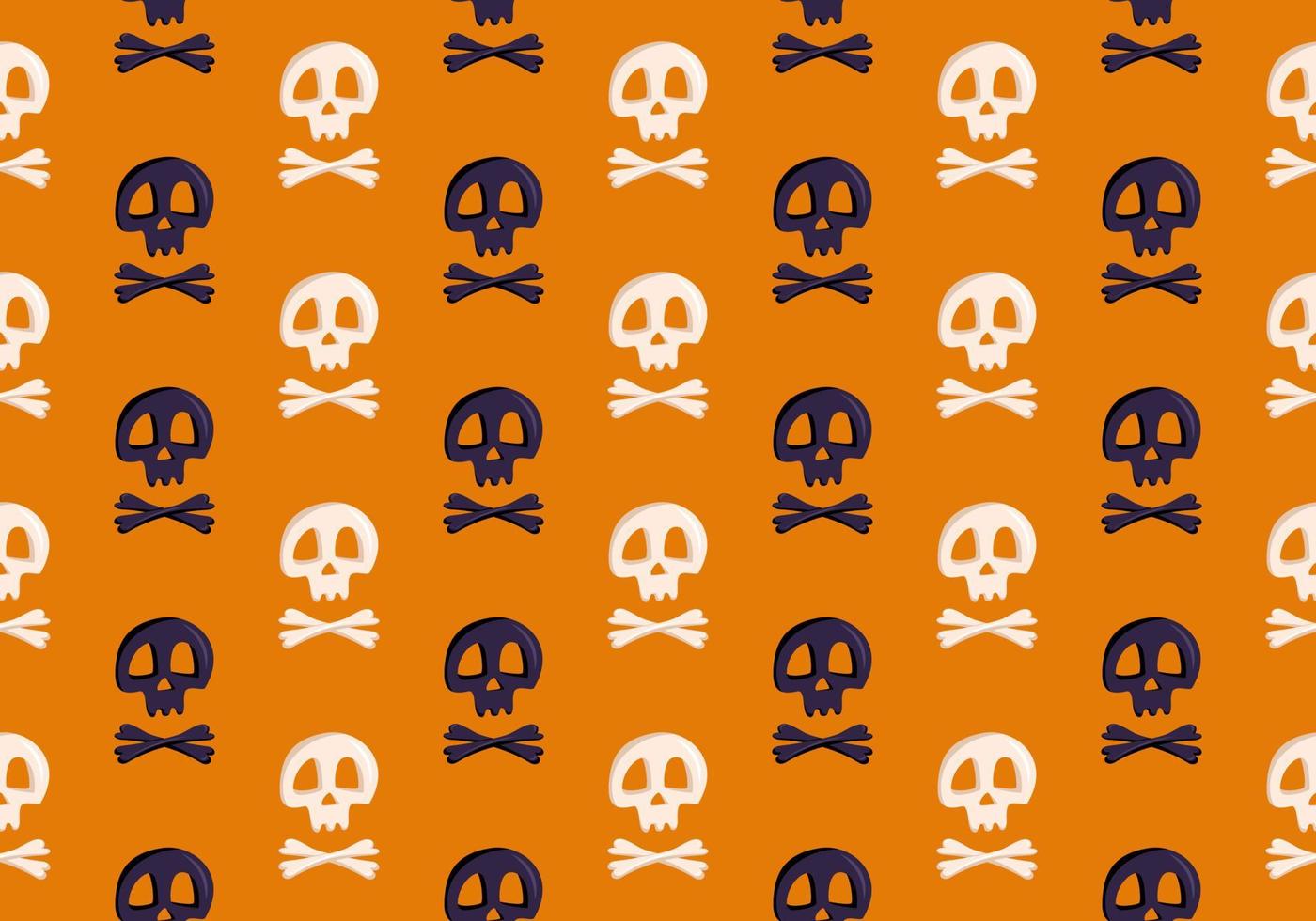 helder naadloos patroon met schedels en gekruiste knekels op oranje achtergrond. modeprint voor kinderfeest, vakantie, halloween, textiel en design vector