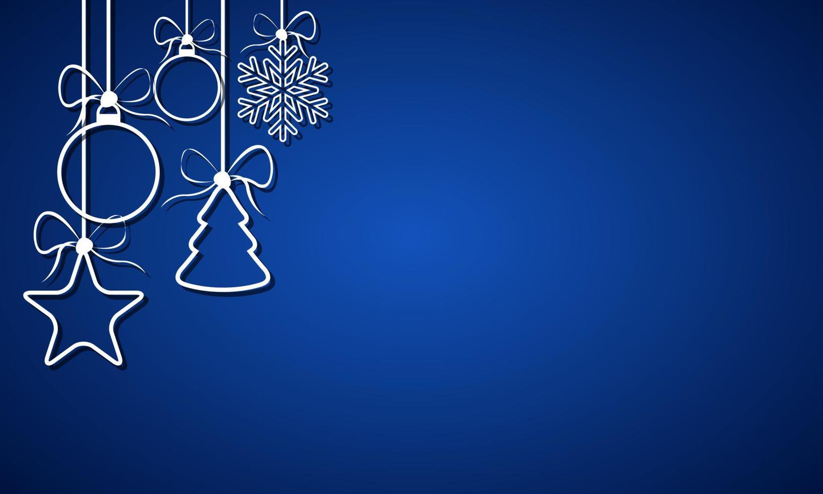 blauwe kerst achtergrond met kerstballen, sneeuwvlok en ster. vakantie wenskaart met merry christmas teken. gelukkig nieuwjaar vectorillustratie vector