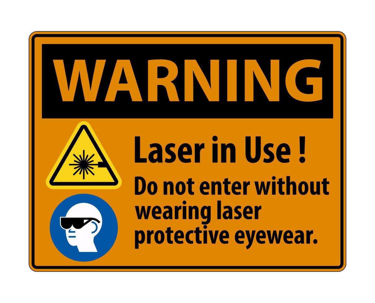 waarschuwing waarschuwing ppe veiligheidslabel, laser in gebruik niet betreden zonder een laserbeschermende bril te dragen vector