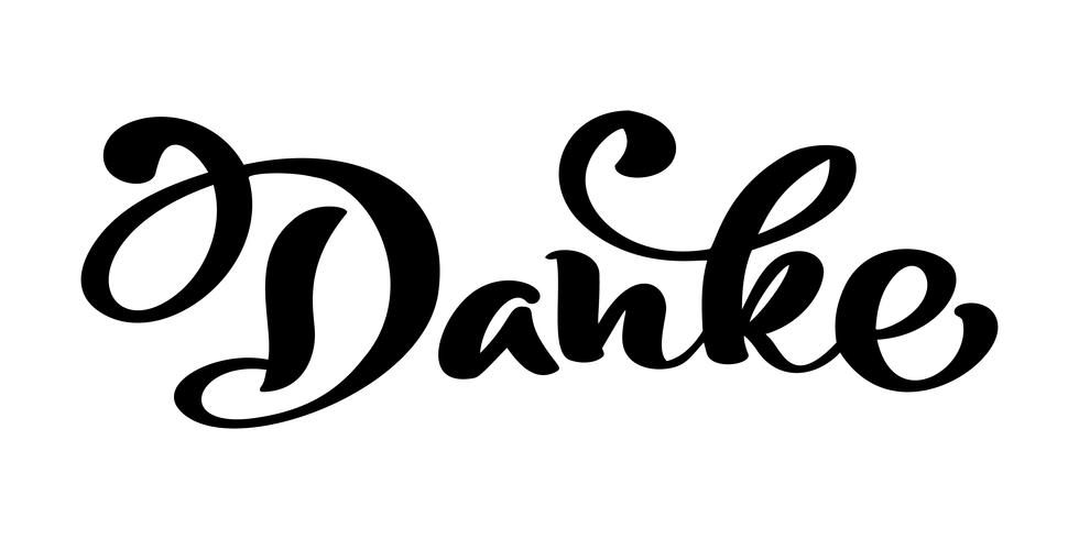 Vector hand getrokken belettering Danke. Elegante moderne handgeschreven kalligrafie met dankbaar citaat. Bedankt Duitse inktillustratie. Typografie poster op witte achtergrond. Voor kaarten, uitnodigingen, afdrukken enz