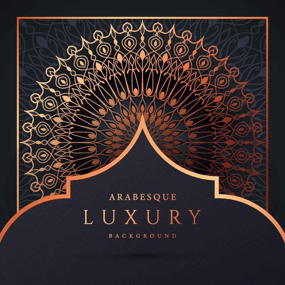 luxe mandala achtergrond met gouden arabesque patroon gouden kleur. sieraad elegante uitnodiging trouwkaart, uitnodigen, arabesk patroon, islamitisch, achtergrond dekking banner illustratie vector ontwerp