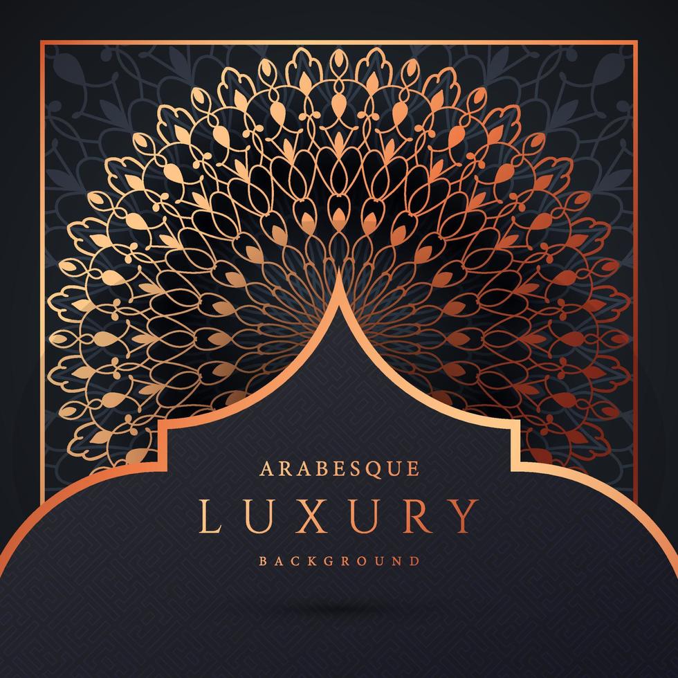 luxe mandala achtergrond met gouden arabesque patroon gouden kleur. sieraad elegante uitnodiging trouwkaart, uitnodigen, arabesk patroon, islamitisch, achtergrond dekking banner illustratie vector ontwerp