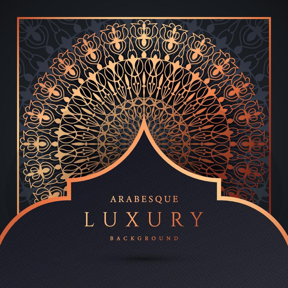 luxe mandala achtergrond met gouden arabesque patroon gouden kleur. sieraad elegante uitnodiging trouwkaart, uitnodigen, arabesk patroon, islamitisch, achtergrond dekking banner illustratie vector ontwerp