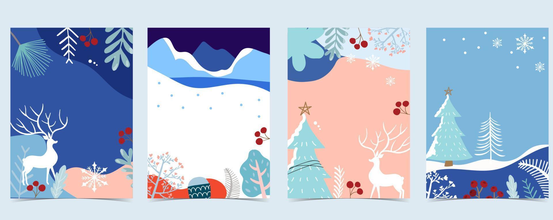 collectie van winter achtergrond set met boom, rendieren, bloem, bladeren.editable vectorillustratie voor kerst uitnodiging, ansichtkaart en website banner vector