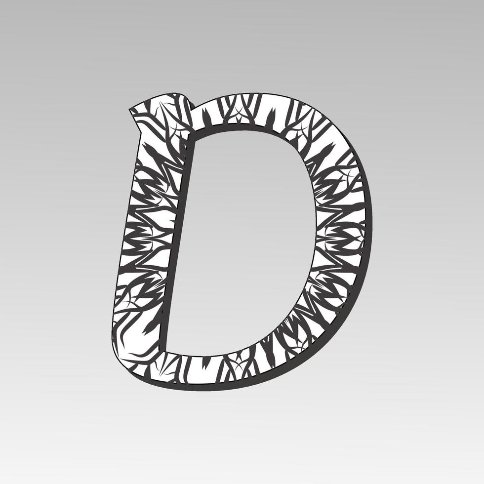 letter d met mandala bloem. decoratief ornament in etnische oosterse stijl. kleurboek pagina. vector