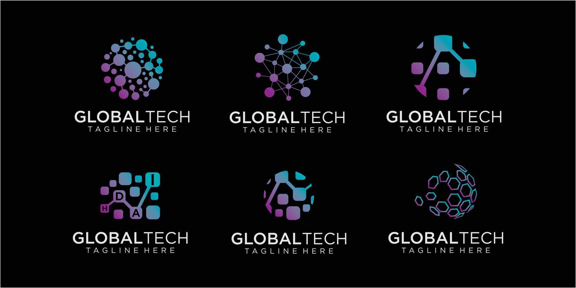 set van kleurrijke wereldwijde data logo-ontwerpinspiraties vector