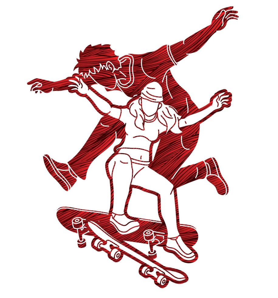 groep skateboarders die samen skateboarden vector