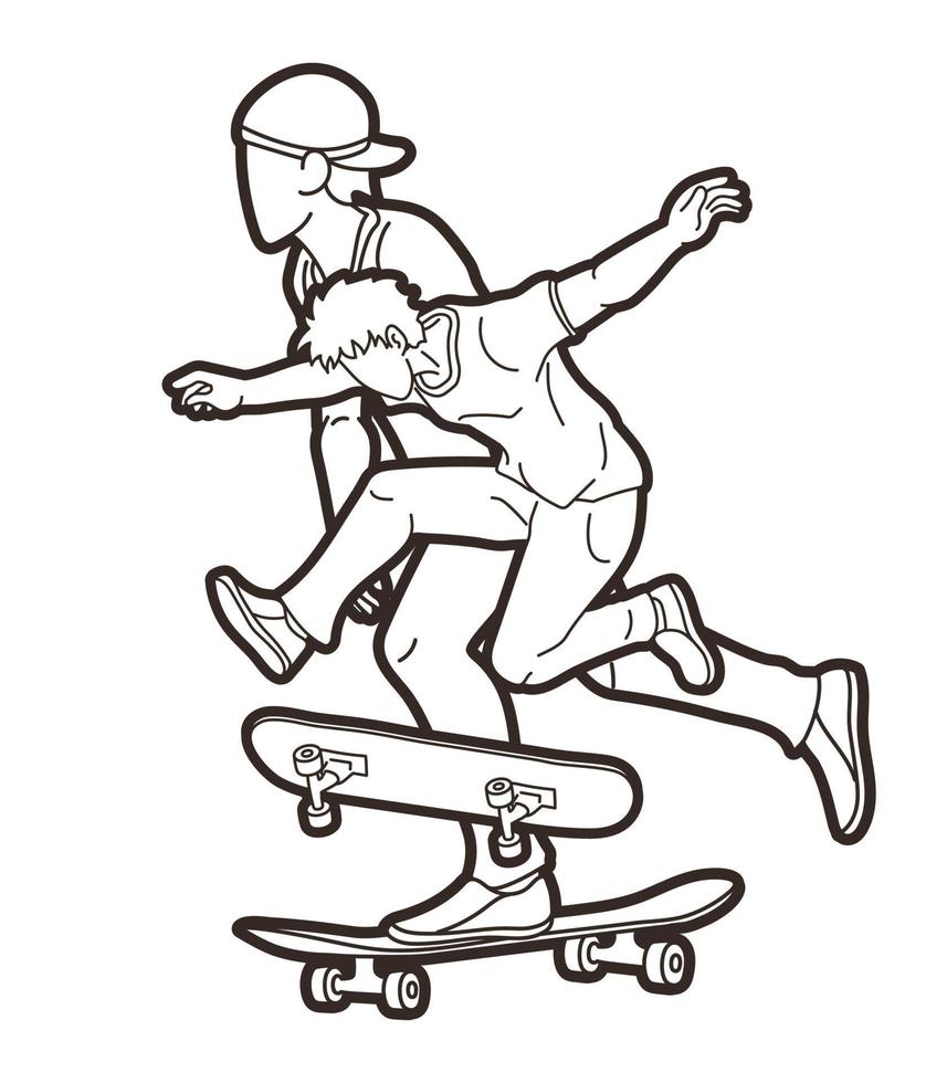 line skateboarder samen skateboarden vector