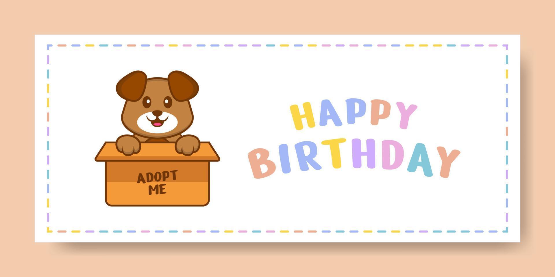 gelukkige verjaardag banner met schattige hond stripfiguur. vector illustratie