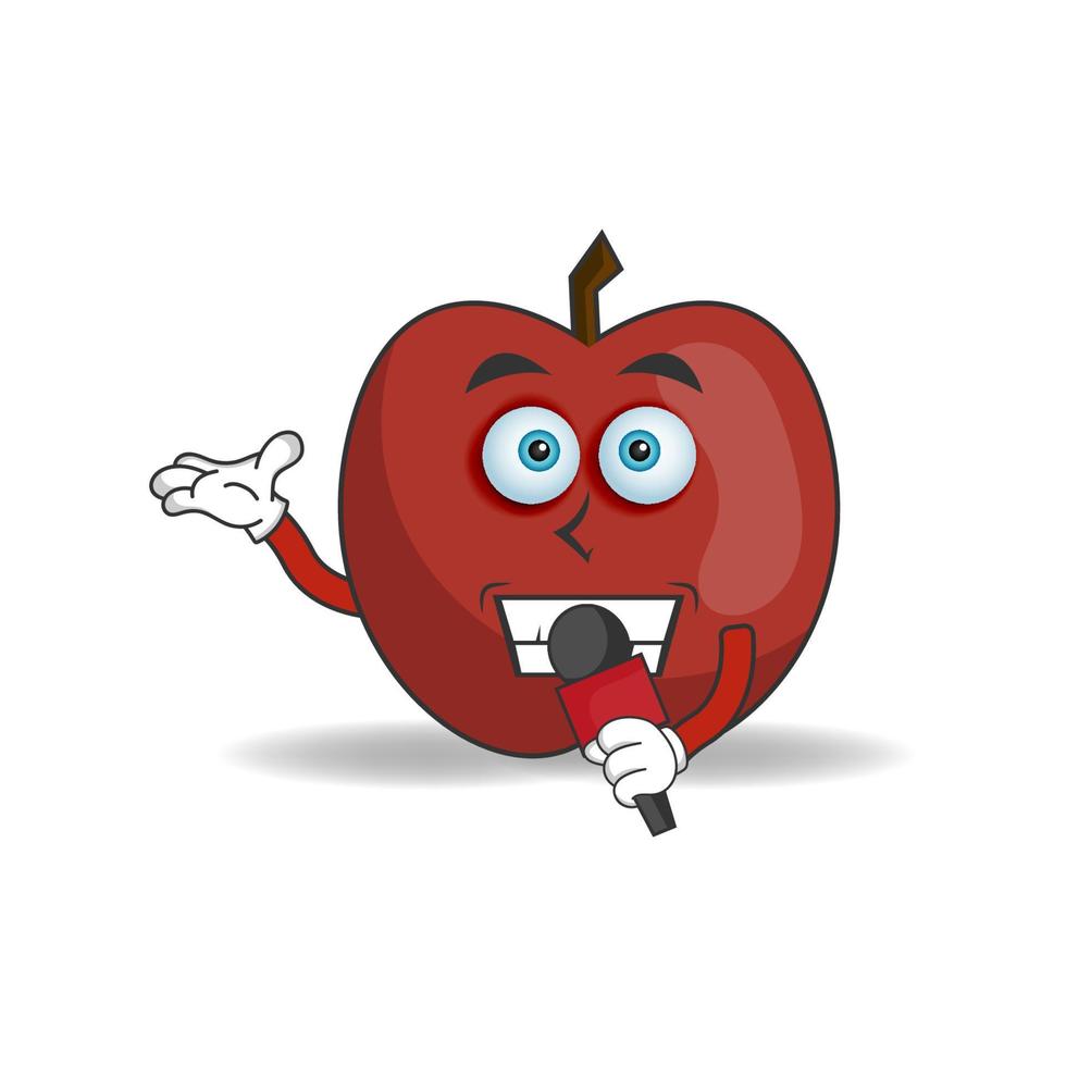het karakter van de appelmascotte wordt een gastheer. vector illustratie