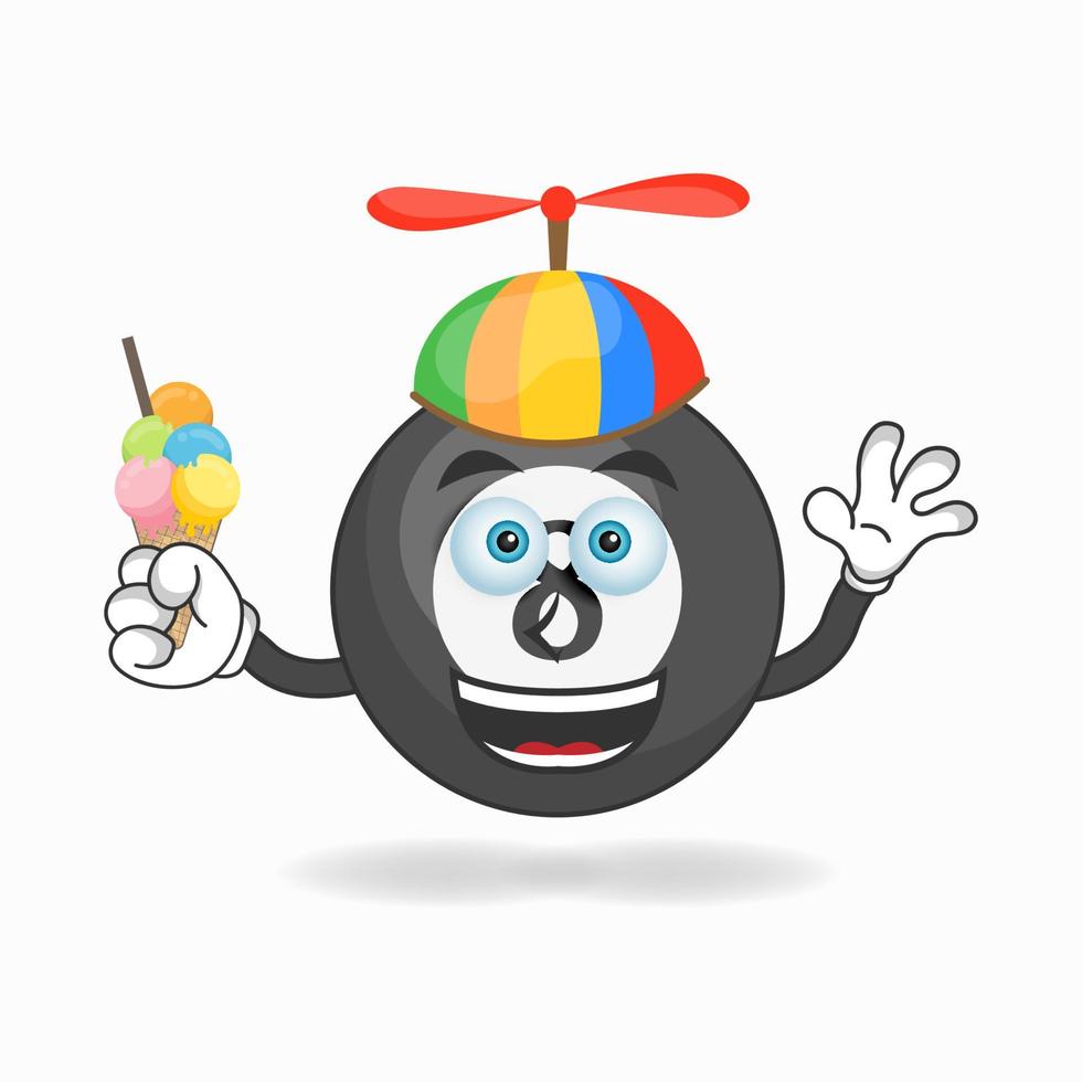 biljartbal mascotte karakter met biljartbal en kleurrijke hoed. vector illustratie
