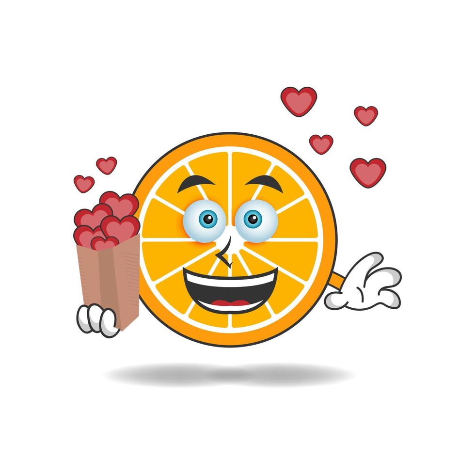 oranje mascottekarakter met een liefdespictogram. vector illustratie
