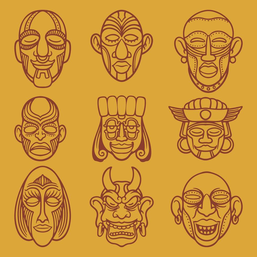 Azteeks stammenzonsymbool met menselijk gezicht. set logo of tattoo-ontwerp vector