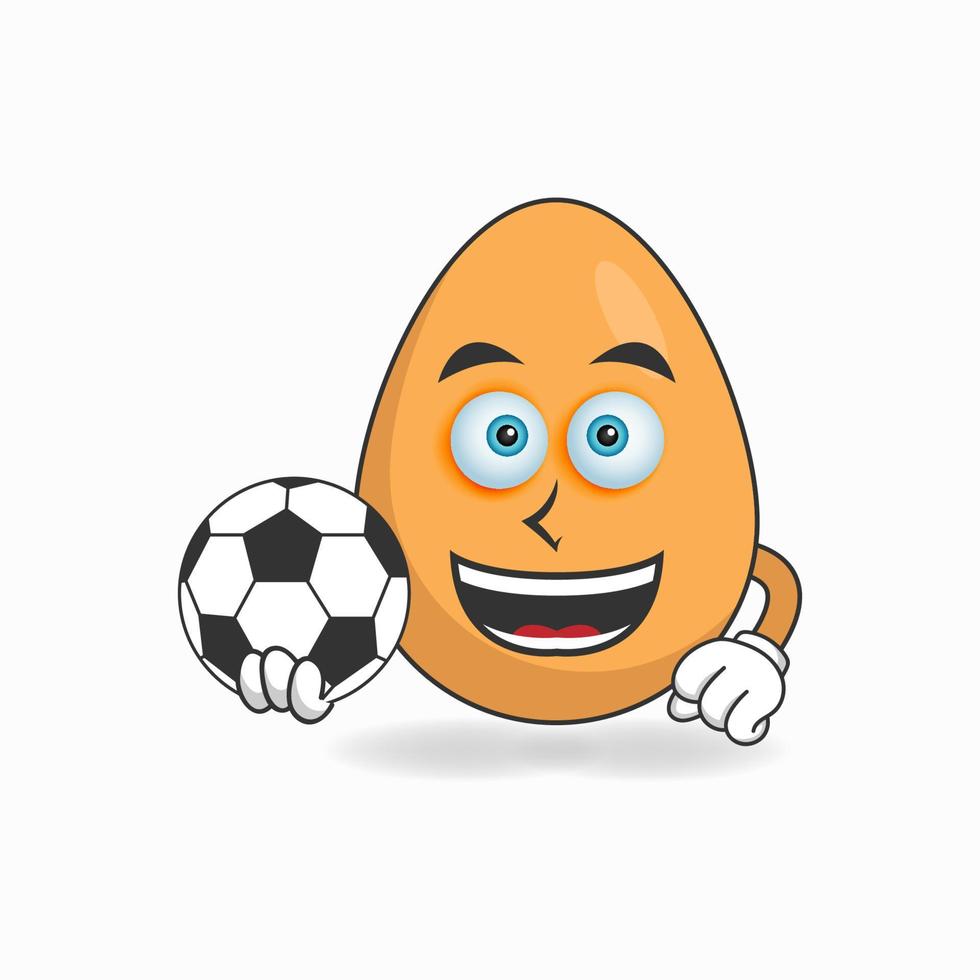 het ei-mascotte-personage wordt een voetballer. vector illustratie