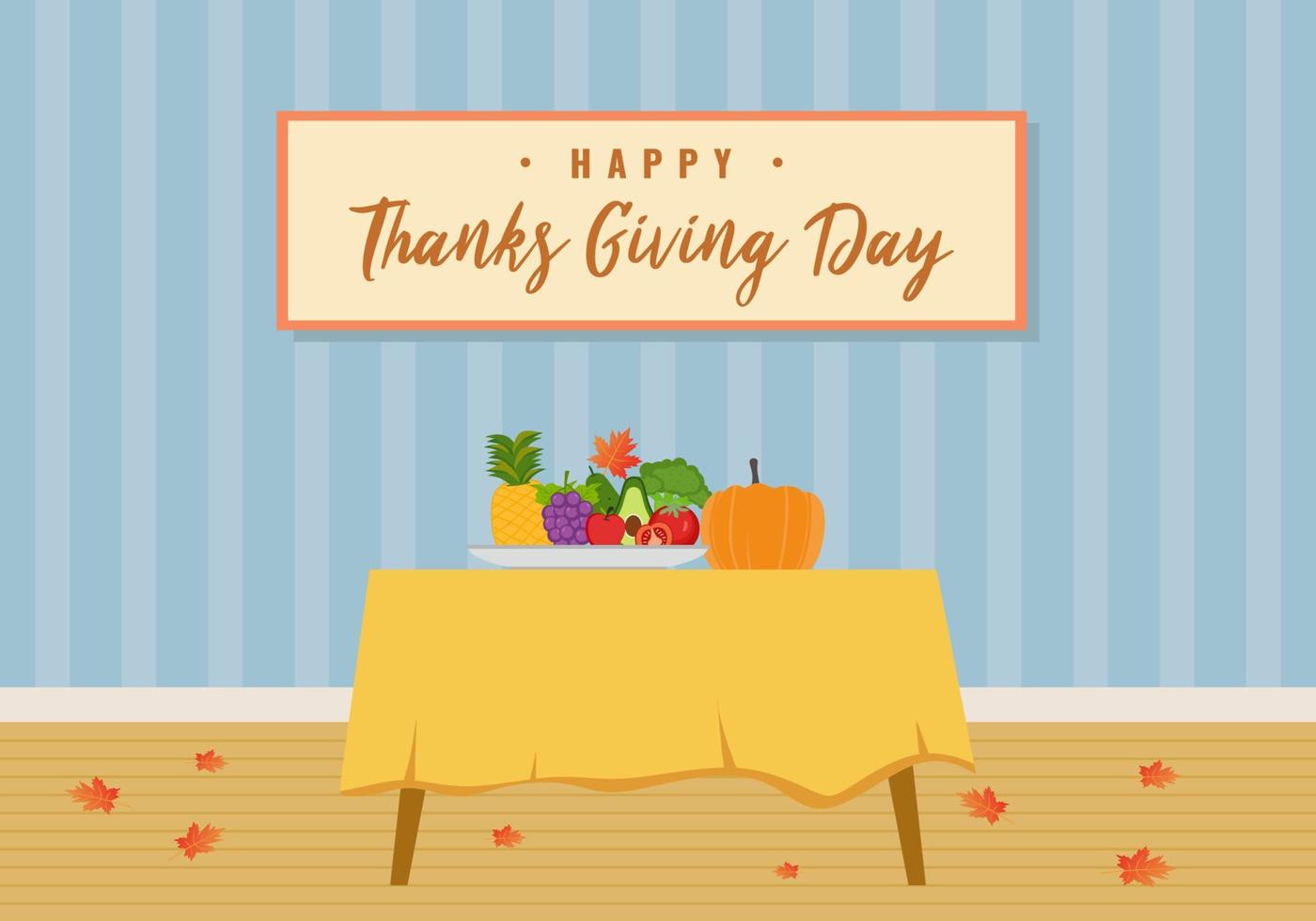 Thanksgiving Day-concept met herfstbladeren, pompoenen en fruit vector