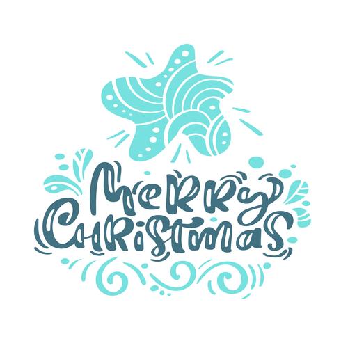 Merry Christmas-kalligrafie van letters voorziende tekst. Scandinavische de groetkaart van Kerstmis met hand getrokken vectorillustratiester. Geïsoleerde objecten vector