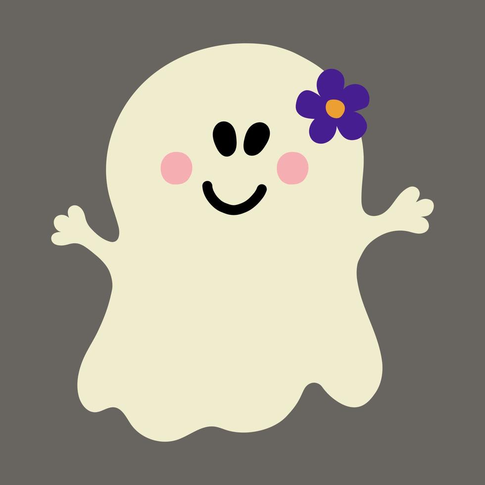 halloween schattig gelukkig meisje spook dragen met bloem vector