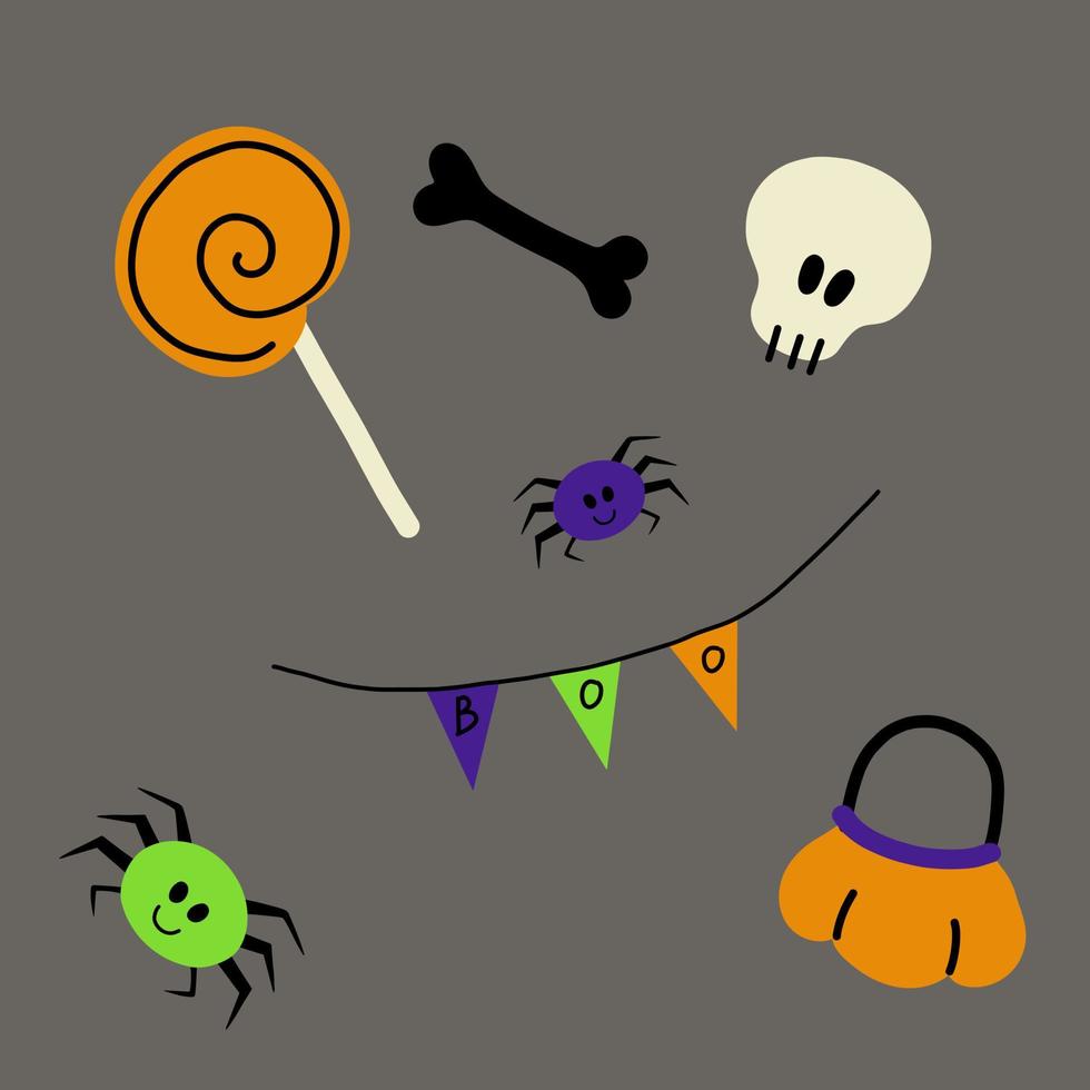 happy halloween-elementen instellen geïsoleerd op grijs vector