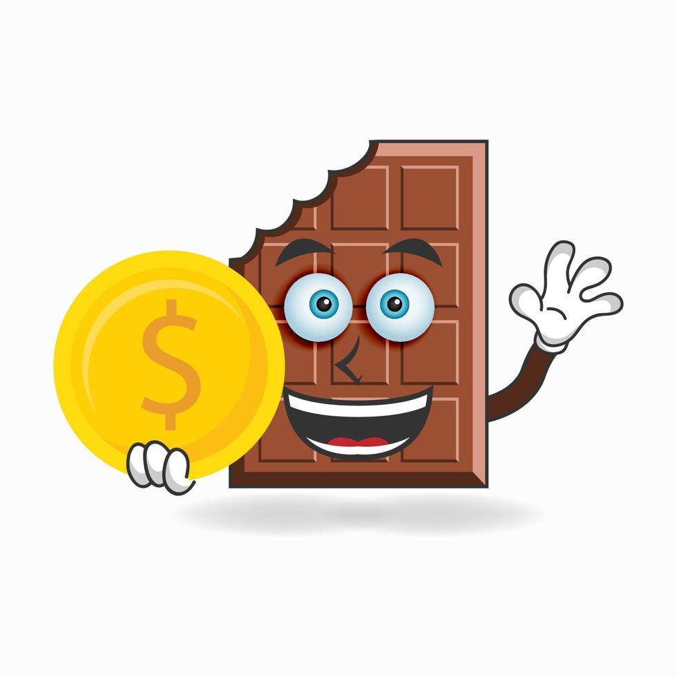 chocolade mascotte karakter met munten. vector illustratie