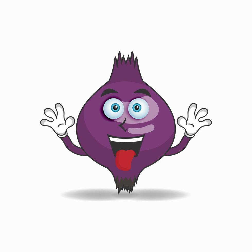 paarse ui mascotte karakter met lachende uitdrukking en stekende tong. vector illustratie